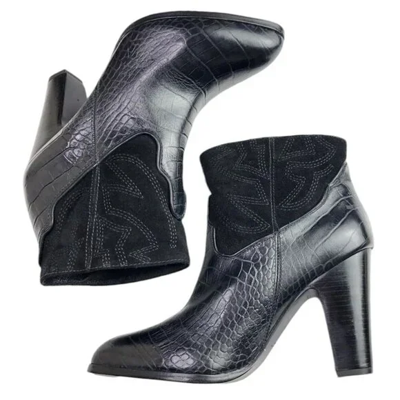 Matisse‎ X Understated Black Leather Boot Done N Dusted Suede Pointy Toe Western - Picture 7 of 10